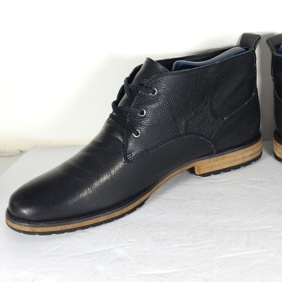 Andrew Marc Men's Nykanel US 11 Black Leather Lace-Up Ankle Chukka Boots - Picture 8 of 14